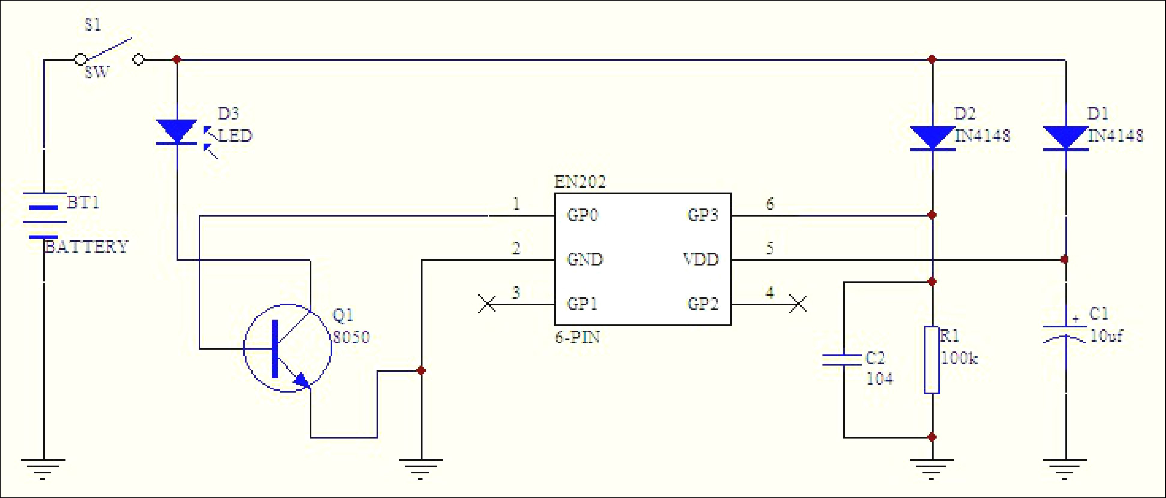 基于EN08單片機的手電筒控制電路圖